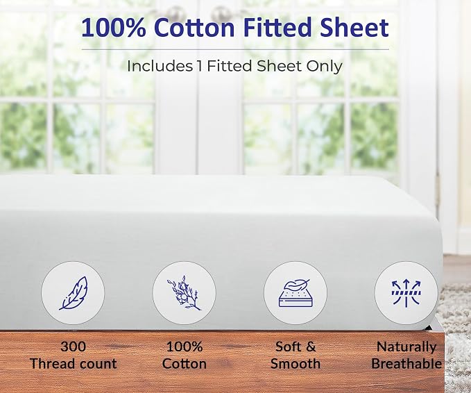 ROYALE LINENS 300 Thread Count 100% Long Staple Combed Cotton Fitted Sheet Queen - Image 3