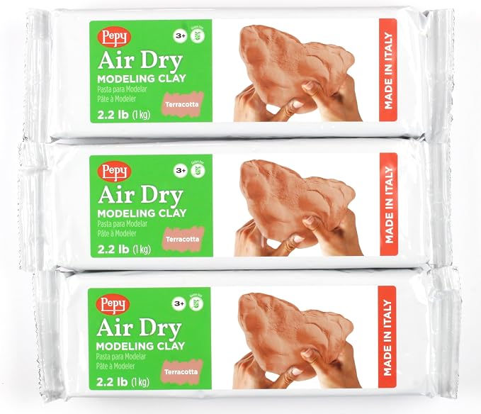 Pepy Premium European Air Dry Modeling Clay Terracotta 3 Pack 2.2 lb Bars by Pepy