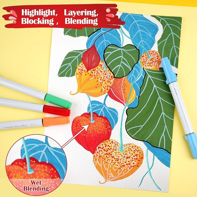 SFAIH Acrylic Paint Creative Markers, 24 Colors, Brush & Chisel, High Coverage - Image 3