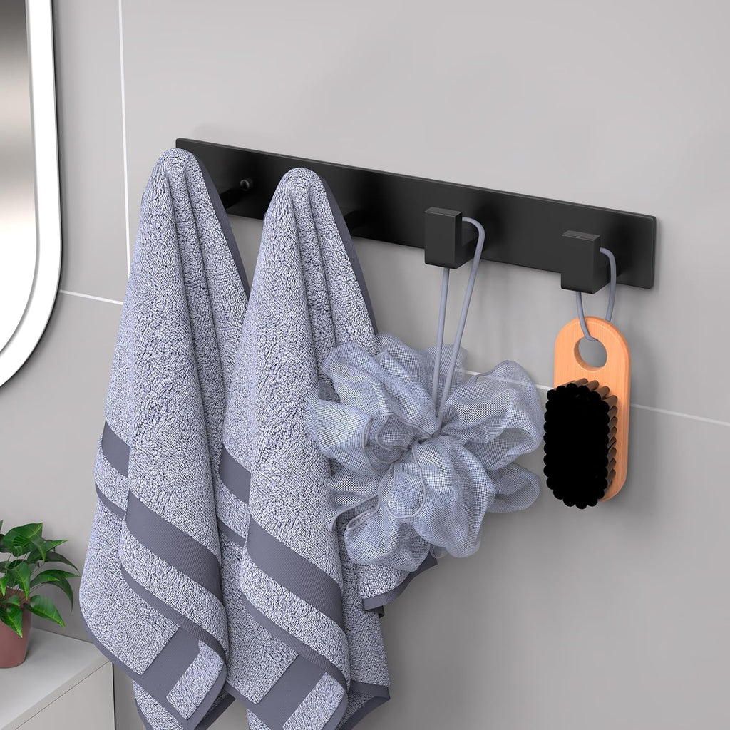 PMMASTO Coat Rack Wall Mount, Coat Hooks Wall Hooks for Hanging, Stainless Steel Coat Hanger Towel Hooks for Bathrooms, Coat Rack Hat Rack (Black 4 Hooks, 2 Pack)