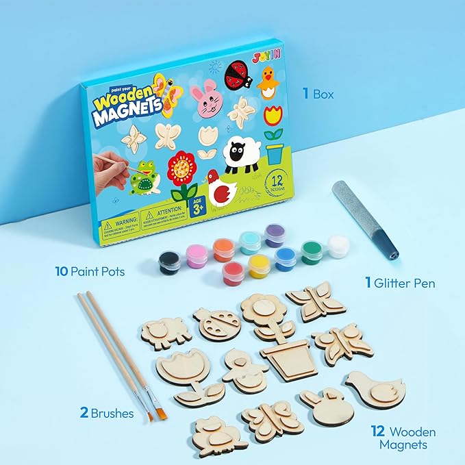 JOYIN 12 Wooden Magnet Creativity Arts & Crafts Painting Kit - Image 2