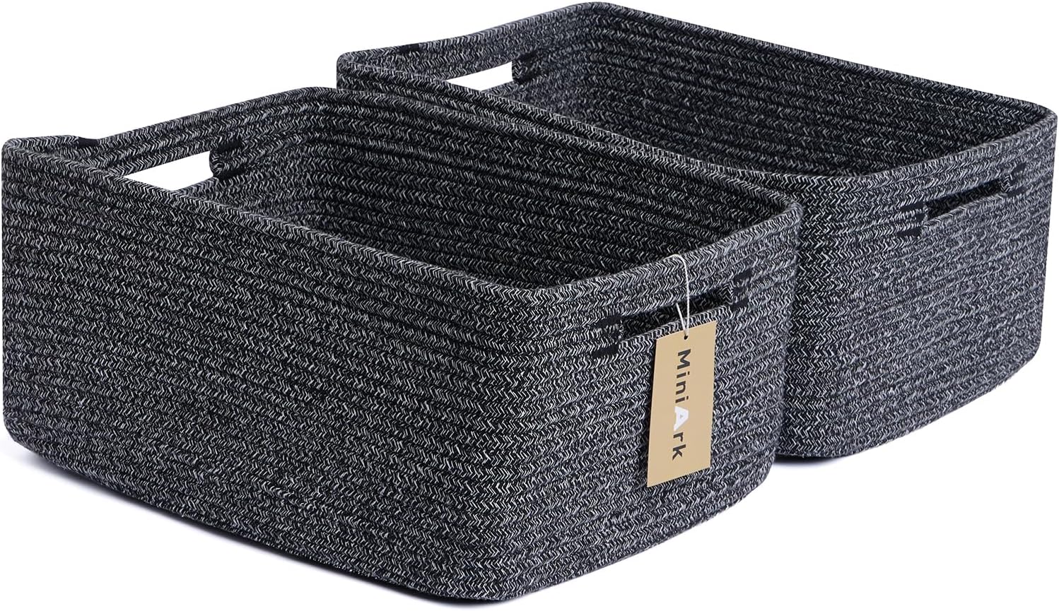 Large Storage Baskets for Shelves, Closet Organizers Bins for Clothes Blanket Towels, Baby Nursery, Toy Baskets Box, Woven Rope Baskets, 17 x 13 x 7.5”, 2 Packs Dark Gray