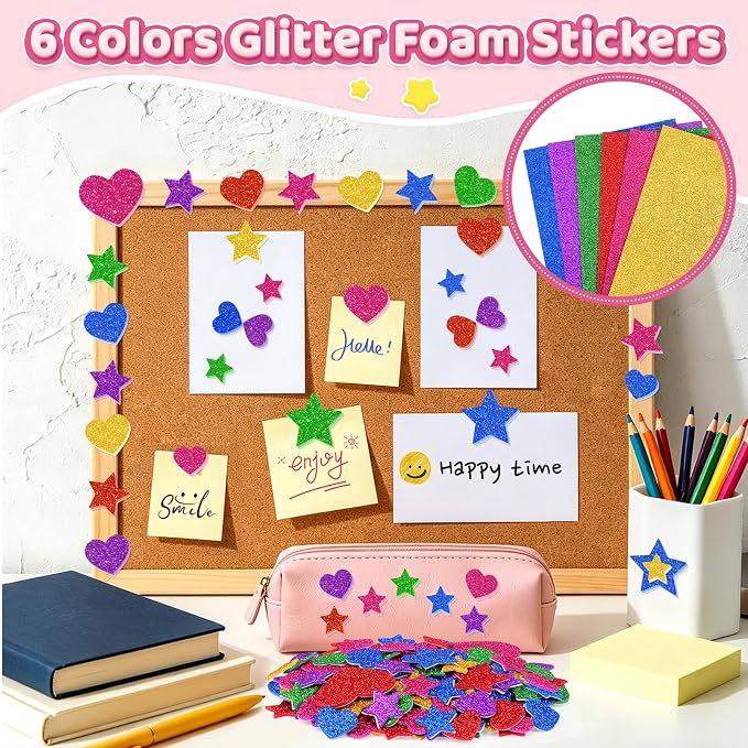 750Pcs Foam Stickers, Colorful Foam Shape Stickers Self Adhesive Star Heart - Image 4