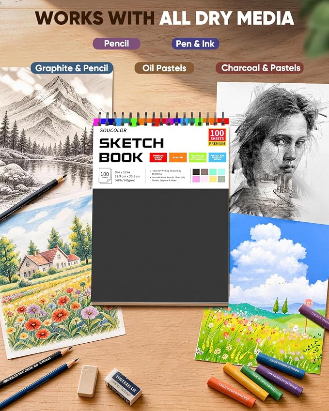 Soucolor 9x12 Hardcover Sketch Book Thick Sketchbook Drawing Paper - Image 5