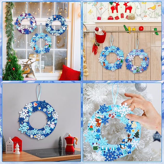Hollowfly 48 Sets Winter Wreath Craft Kits DIY Snowflake Wreath Hanging - Image 6