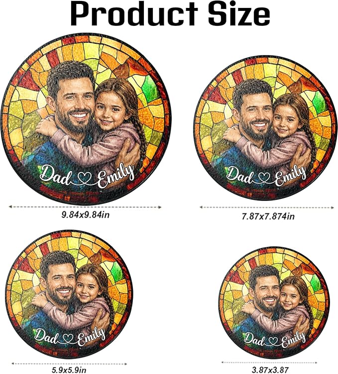 Personalized Dad Stained Glass Sun Catcher, Custom Photo Family Portrait Window - Image 7
