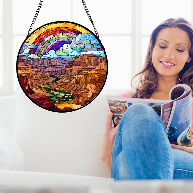 Canyon Rainbow Faux Stained Glass Window Hanging Acrylic Sun Catcher 11.8" | - Image 2