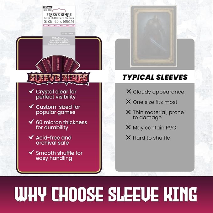 Sleeve Kings Mini Euro Card Sleeves 45 x 68 mm – 110 Pack, Extra Clear 60 - Image 6