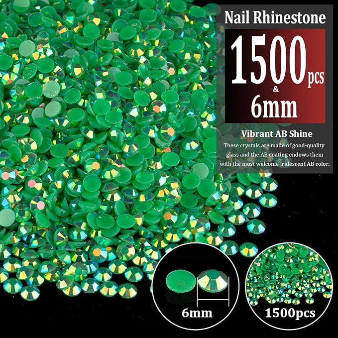 1500pcs 6mm Resin Rhinestones Bulk, Dark Green AB Flatback Round Jelly - Image 2