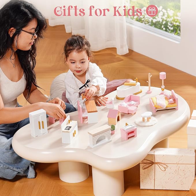 ROBUD Wooden Dollhouse Furniture Set, Miniature Furniture Including 6 Room Kits - Image 7