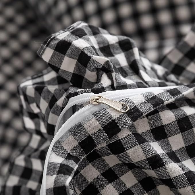 MKXI Black and White Gingham Duvet Cover Twin XL, 3-Piece Ruffled Bedding Set - Image 8