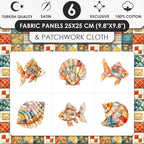 Patchwork Fish Cotton Fabric Panel – 6 Designs + Bonus Sheet 29.5×19.6 inch - Image 3