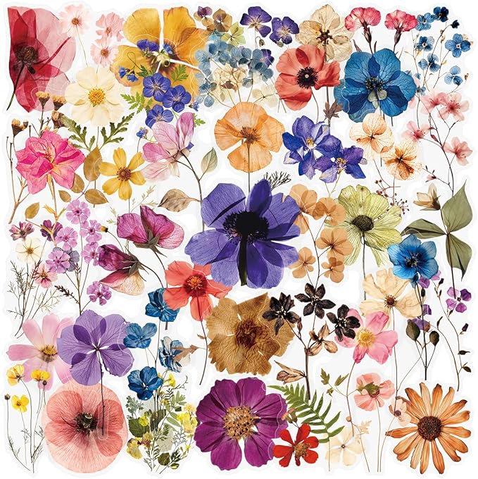 50PCS Transparent Flora Scrapbook Stickers, Vintage Aesthetic Flowers Sticker by Unknown