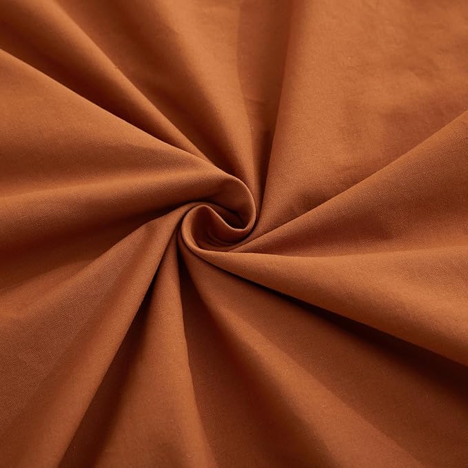 LOVQUE Burnt Orange Cotton Duvet Cover Queen Size, Linen Like Natural Bedding - Image 6
