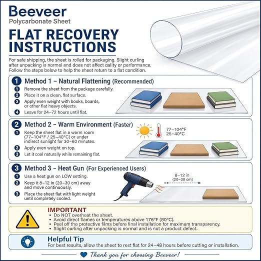 Beeveer Polycarbonate Clear Plastic Sheet 1 Pcs 24" x 96" Flexible Sheet Panels - Image 4