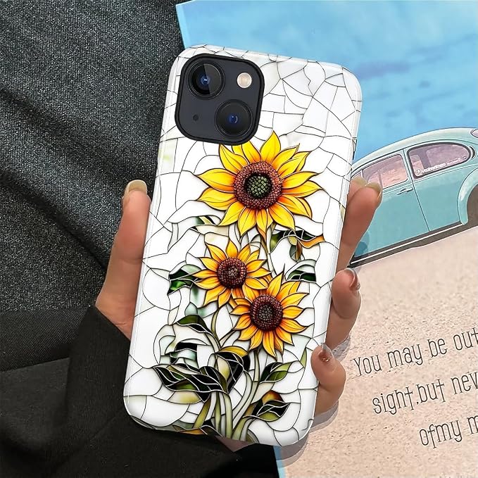 ZHEGAILIAN Case for iPhone 15, Sunflower Faux Stained Glass Effect Durable - Image 5