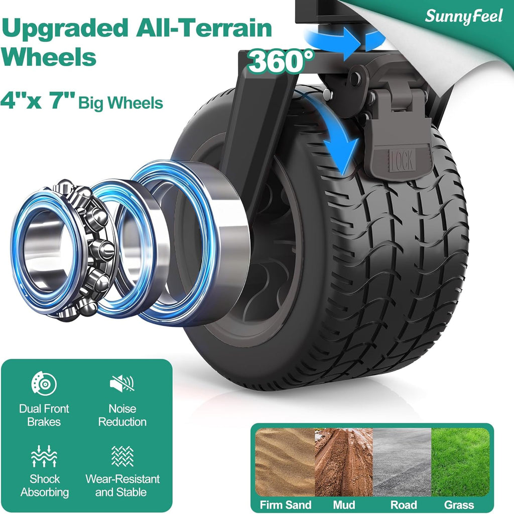 SUNNYFEEL Heavy Duty Collapsible Outdoor Utility Wagon Cart 500LB Capacity Adjustable Handlebar,Foldable Beach Wheels Stable Durable Oxford Fabric for Shopping Garden Camping (Black, Tall Version)