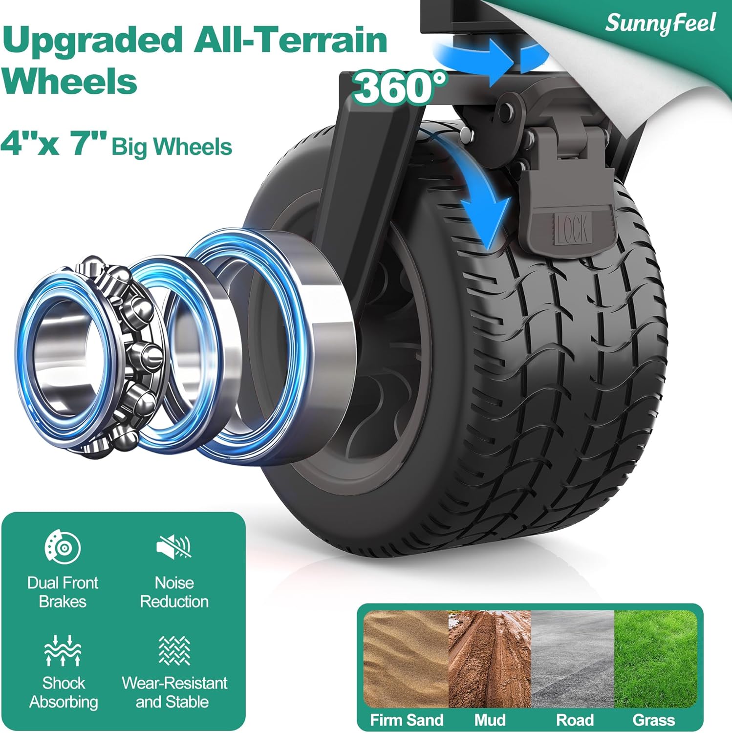 SUNNYFEEL Heavy Duty Collapsible Outdoor Utility Wagon Cart 500LB Capacity Adjustable Handlebar,Foldable Beach Wheels Stable Durable Oxford Fabric for Shopping Garden Camping (Black, Tall Version)