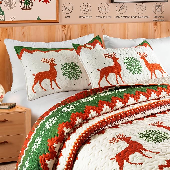 Whale Flotilla Christmas Quilt Twin Size, Soft Boho Floral Bedspreads - Image 2