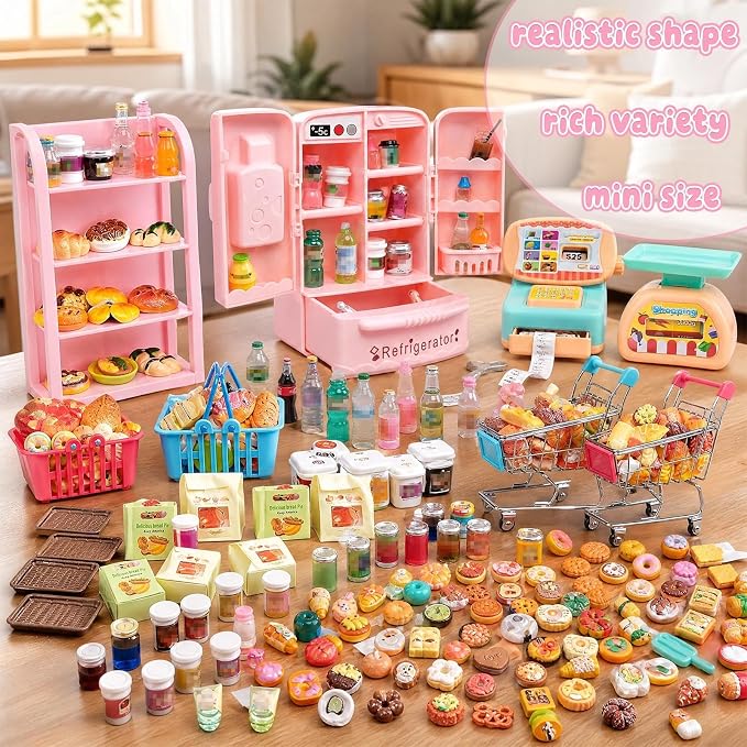 180 Pcs Dollhouse Miniature Kitchen Accessories Shopping Cart Basket Mini Food - Image 5