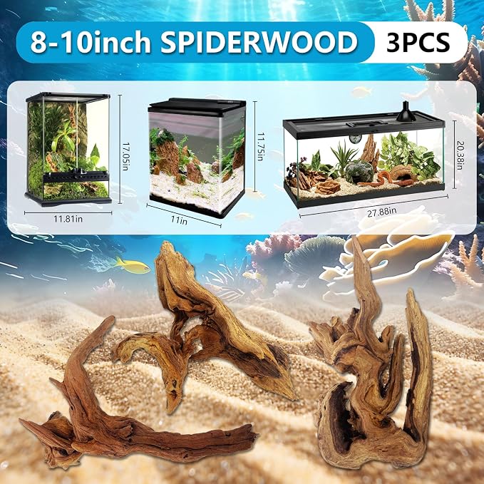 3 Pcs Natural Driftwood for Aquarium, Aquarium Driftwood Freshwater 8-10 Inch - Image 2