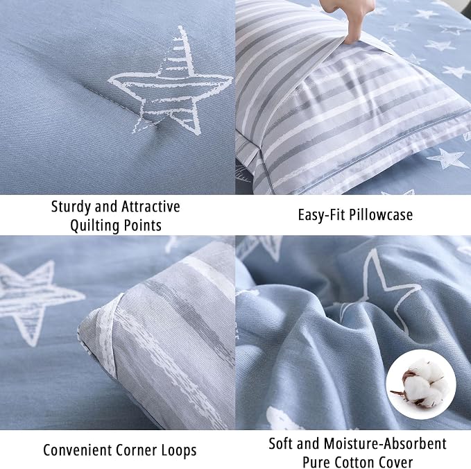 LEMIROE Blue Cotton Comforter Twin Size 2Pcs - Image 5