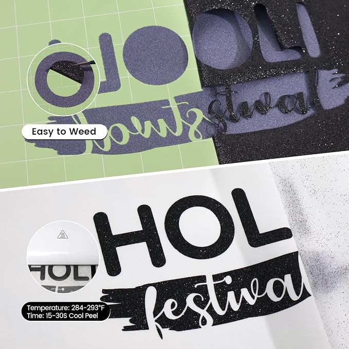Black Glitter HTV Heat Transfer Vinyl, Glitter Iron on Vinyl Roll 10" x 8ft | - Image 2