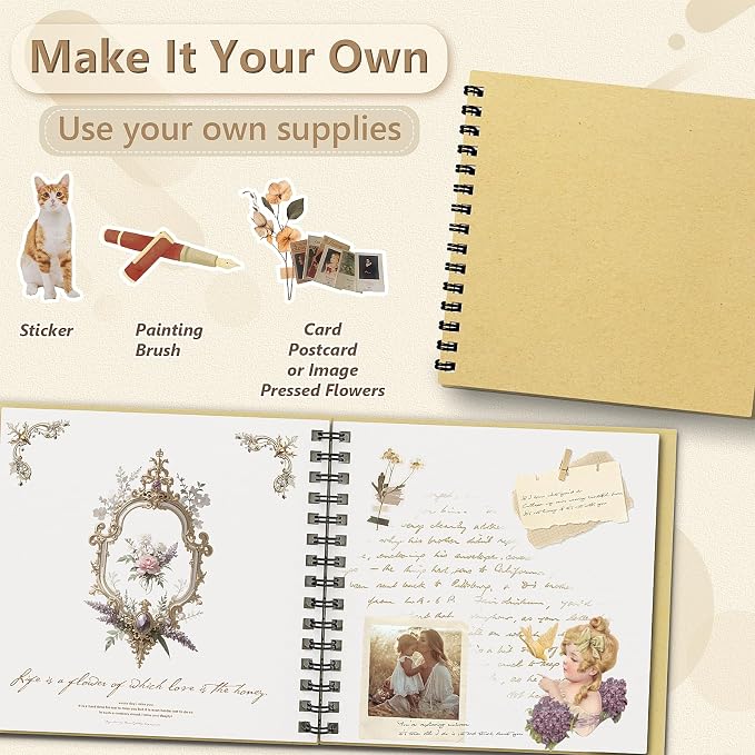 popotop 8x8 Inch Scrapbook Photo Album, 60 Page Decorative Kraft Paper Book - Image 3