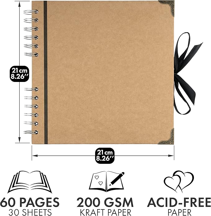 Bstorify Scrapbook Album 60 Pages Brown Thick 200gsm Kraft Paper, Photo Album - Image 2