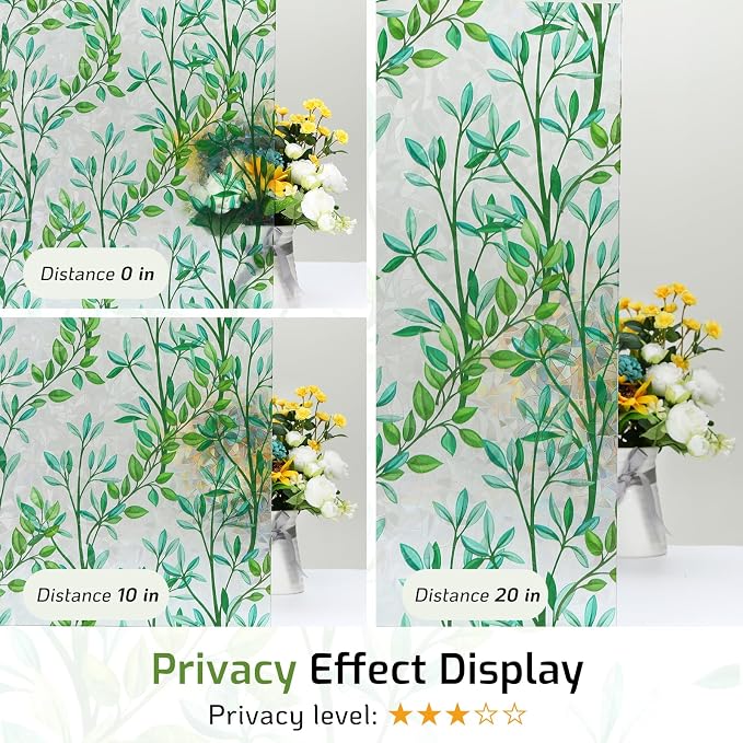 LUTE Stained Glass Window Privacy Film, Leaf Rainbow, 17.5" X 78.7" | No Glue - Image 7