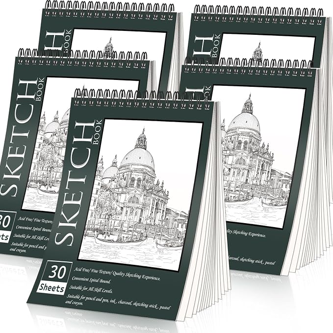 OSIMIG 5 Pack Sketch Book 8.5" x 11" Set, Top Spiral Bound Sketch Pad 150 Sheet by OSIMIG