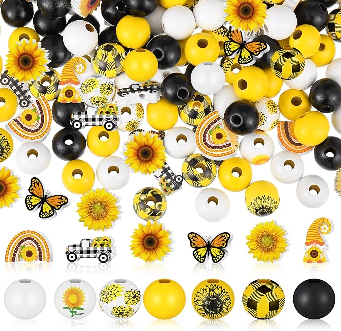 Bencailor 200 Pcs Sunflower Wooden Beads Wooden Colorful Round Loose White by Bencailor