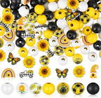 Bencailor 200 Pcs Sunflower Wooden Beads Wooden Colorful Round Loose White by Bencailor