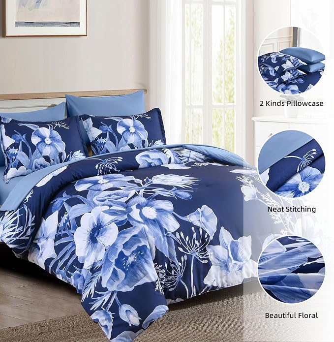 Luxudecor Floral Comforter Set King Size 7 Piece, Elegant Floral Comforter - Image 2