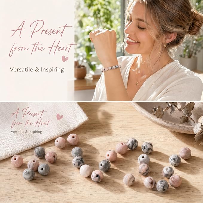 60pcs Natural Matte Pink Zebra Gemstone Beads，6mm Frosted Round Loose Stone - Image 6