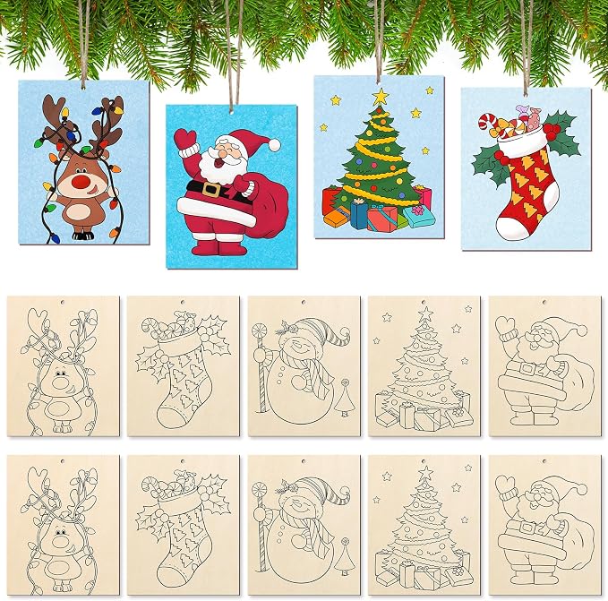 COCHIE 10 Pieces Large Christmas Unfinished Wood Crafts to Paint by COCHIE