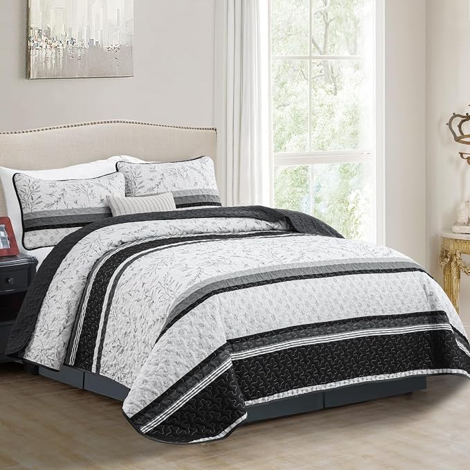Quilt Set Queen Size, 3 Piece Soft Lightweight Microfiber Quilt Bedding Set - Image 2