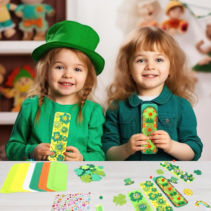 JULBEAR 36 Sets St Patricks Day Bookmark Craft Kits Foam Shamrock Arts | Blank - Image 6