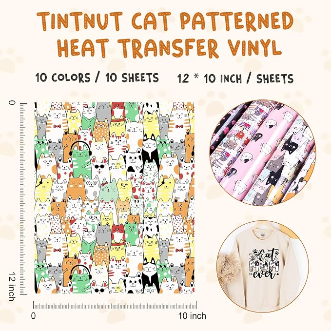 Tintnut Cute Cat & Paw Heat Transfer Vinyl, easy cut & weed, stretch washable - Image 2