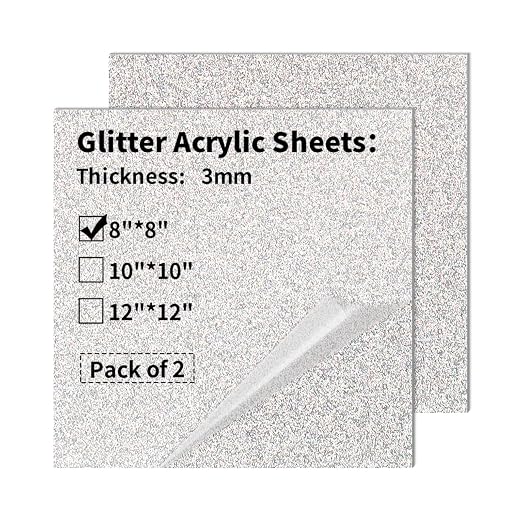 2 PCS 8 x 8 inch Glitter Colored Plexiglass Acrylic Sheets by gdhwcxl