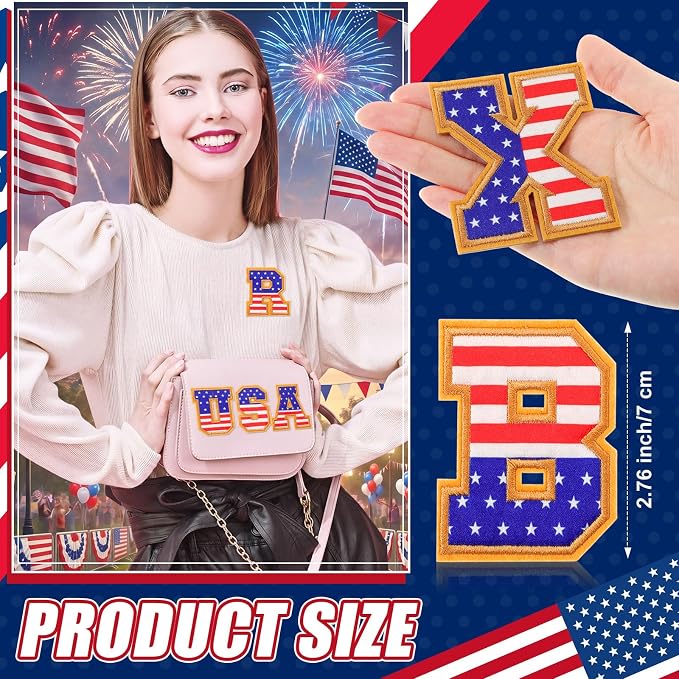WILLBOND 52 Pcs 4th of July Alphabet Patches 250th Anniversary Self Adhesive - Image 2