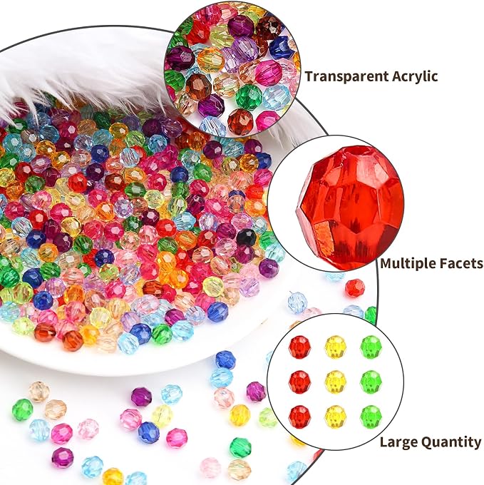 BONNY BOXX 500pcs 8mm Acrylic Faceted Round Crystal Beads Mixed Colors Loose - Image 2