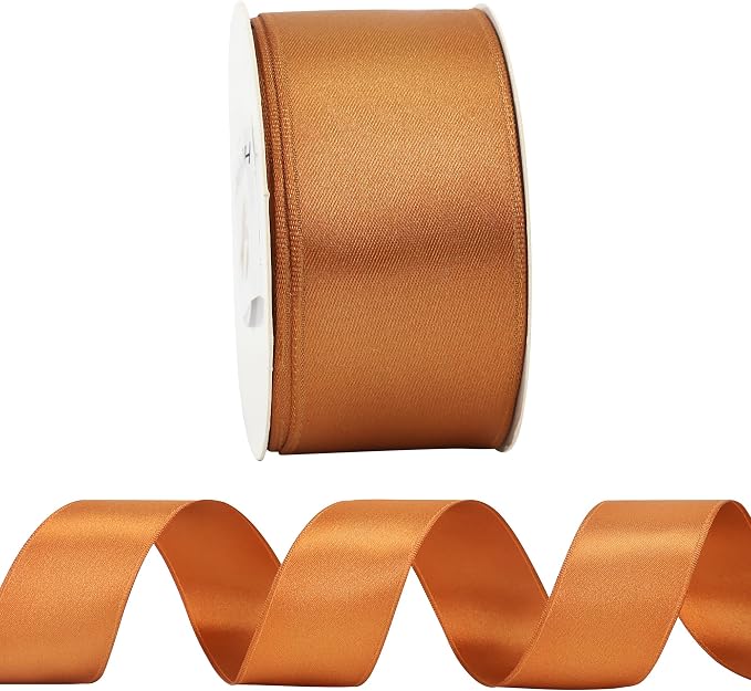 HUIHUANG Burnt Orange Satin Wired Ribbon1-1/2, Gift Wrapping, Wedding - Image 7