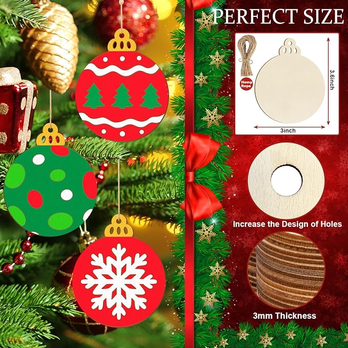 Wooden Christmas Ornaments to Paint Bell Decoration Cutouts Unfinished 36PCS - Image 2