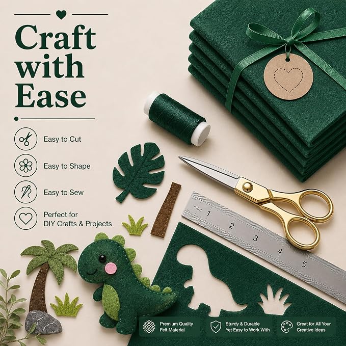Hunter Green Large Felt Fabric 36" x 36", 1mm Stiff Felt Sheet, Nonwoven Fabric - Image 5