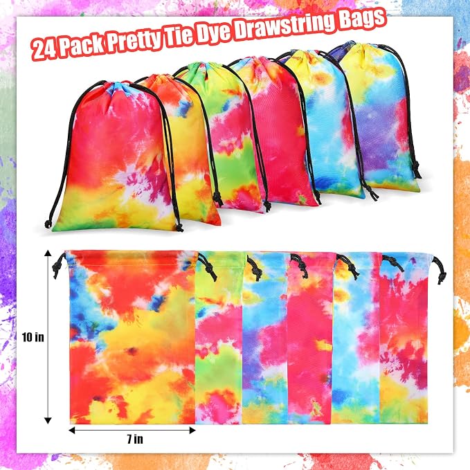 Zhengmy Tie Dye Party Favor Bags 10 x 7 Inch Candy Goodies Treat Bags - Image 2