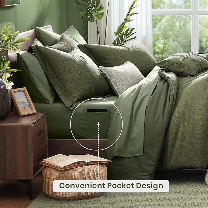 Monbix Super King Plus Comforter Set, Olive Green Cationic Dyeing Bedding Set - Image 4
