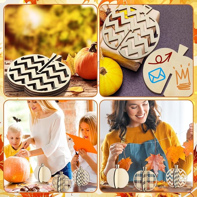 Huwena 36 Pcs Fall Crafts Set 24 Wooden Pumpkin Cutouts - Image 6