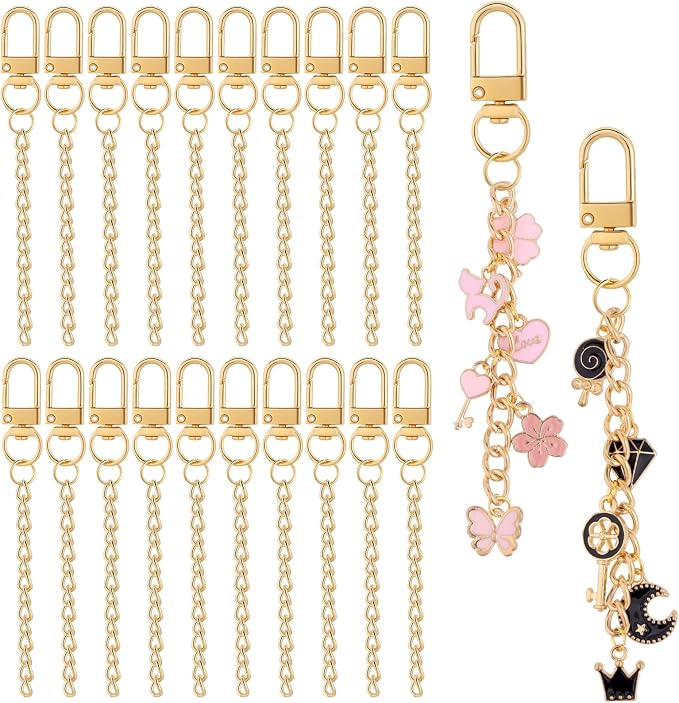 Chuyau 20pcs Gold Keychain Making Kit Swivel Snap Hook Lobster Claw Clasps by chuyau