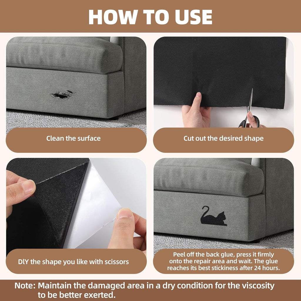 Fabric Repair Patch, Fabric Large Repair Tape, Self-Adhesive Patches for Furniture, Sofa, Car Interior, Shoes, Hand Bag, Clothing (Black, 3.5X79 Inch)